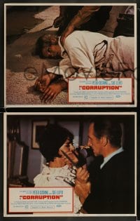 9r492 CORRUPTION 7 LCs 1968 Peter Cushing stops scared Sue Lloyd from stabbing him with knife!