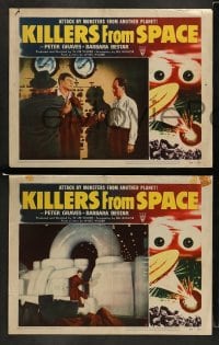 9r817 KILLERS FROM SPACE 3 LCs 1954 bulb-eyed men invade Earth from flying saucers, cool border art!