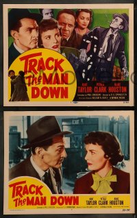 9r439 TRACK THE MAN DOWN 8 LCs 1955 detective Kent Taylor, Petula Clark, murder mystery!