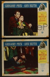 9r669 WORLD IN HIS ARMS 5 LCs 1952 cool images of Gregory Peck, Ann Blyth, from Rex Beach novel!