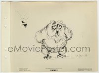 9s103 BAMBI 8x11 key book still 1942 wonderful pencil sketch of the wise old owl on branch!