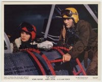 9s028 JET PILOT color 8x10 still 1957 John Wayne & Janet Leigh in aviation gear in airplane!