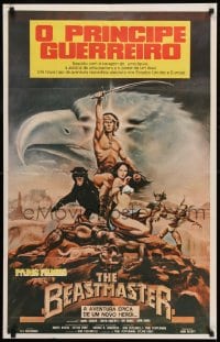 9t028 BEASTMASTER Brazilian 1982 cool fantasy art of barechested Marc Singer & sexy Tanya Roberts!