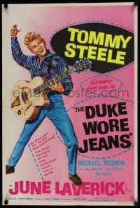 9t054 DUKE WORE JEANS English double crown 1958 full-length art of Tommy Steel playing guitar!