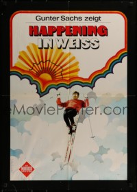 9t072 HAPPENING IN WEISS German 1969 completely different artwork of skier jumping in clouds!