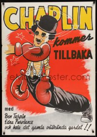 9t041 CHAMPION Swedish R1944 completely different boxing art of Charlie Chaplin by Bjorne!