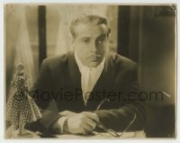 9x066 FERNAND GRAVEY deluxe 9x11.5 still 1940s holding his glasses while seated at table with doll!