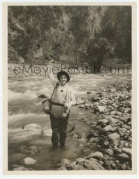 9x133 MARCELINE DAY deluxe 10.5x13.5 still 1920s waving while standing in a river with fishing gear!