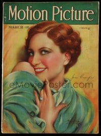9x309 MOTION PICTURE English magazine March 1928 cover art of Joan Crawford by Marland Stone!