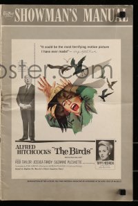 9x557 BIRDS pressbook 1963 Alfred Hitchcock, Tippi Hedren, classic intense attack artwork!