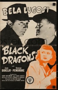 9x558 BLACK DRAGONS pressbook R1949 creepy Bela Lugosi, Jean Barclay, George Pembroke, sci-fi!