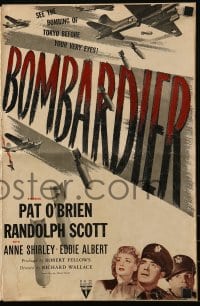 9x568 BOMBARDIER pressbook 1943 Pat O'Brien, Randolph Scott, cool art of bombers in action!
