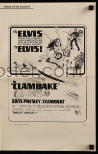 9x595 CLAMBAKE pressbook 1967 McGinnis art of Elvis Presley in speed boat w/sexy babes, rock & roll!