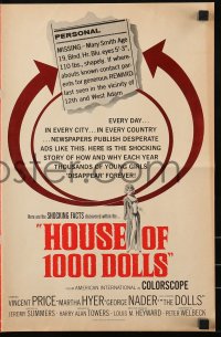 9x705 HOUSE OF 1000 DOLLS pressbook 1967 Vincent Price, Martha Hyer, traffic in human flesh!