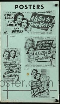 9x758 LETTER TO THREE WIVES pressbook 1949 Jeanne Crain, Linda Darnell, Ann Sothern, Kirk Douglas!