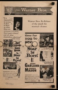 9x903 STAR IS BORN pressbook R1959 great close up art of Judy Garland, James Mason, classic!