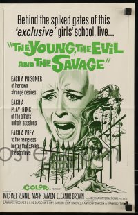 9x997 YOUNG, THE EVIL & THE SAVAGE pressbook 1968 Michael Rennie, sexy horror art, Italian giallo!