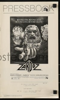 9x998 ZARDOZ pressbook 1974 fantasy art of Sean Connery, who has seen the future and it doesn't work!