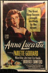 9y044 ANNA LUCASTA 1sh 1949 great close up of sexy prostitute Paulette Goddard smoking!