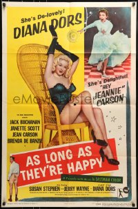 9y050 AS LONG AS THEY'RE HAPPY 1sh 1957 sexy Diana Dors barely dressed in wicker chair!