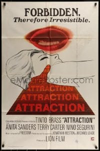 9y054 ATTRACTION 1sh 1970 forbidden, therefore irresistible, great sexy artwork!