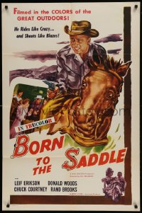 9y110 BORN TO THE SADDLE 1sh 1953 cool cowboy art, he rides like crazy and shoots like blazes!