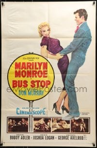 9y124 BUS STOP 1sh 1956 full-length art of cowboy Don Murray holding sexy Marilyn Monroe!