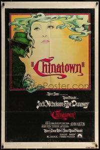 9y146 CHINATOWN 1sh 1974 art of Jack Nicholson & Faye Dunaway by Jim Pearsall, Polanski