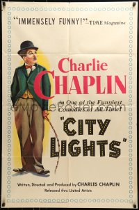 9y149 CITY LIGHTS 1sh R1950 Charlie Chaplin as the Tramp, classic boxing comedy!
