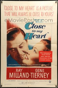 9y152 CLOSE TO MY HEART 1sh 1951 Gene Tierney & Ray Milland adopt a child!
