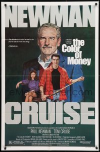 9y158 COLOR OF MONEY 1sh 1986 Robert Tanenbaum art of Paul Newman & Tom Cruise playing pool!