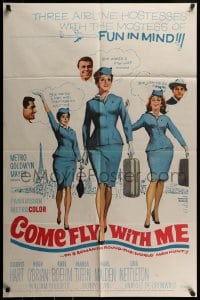 9y162 COME FLY WITH ME 1sh 1963 sexy airline hostesses daydreaming of men!
