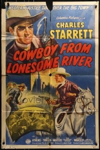 9y176 COWBOY FROM LONESOME RIVER 1sh 1944 western cowboy Charles Starrett stops big city crooks!
