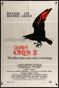 9y185 DAMIEN OMEN II style A 1sh 1978 William Holden, Lee Grant, cool art of demonic crow!
