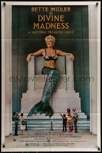 9y219 DIVINE MADNESS style B 1sh 1980 great image of mermaid Bette Midler as Lincoln Memorial!
