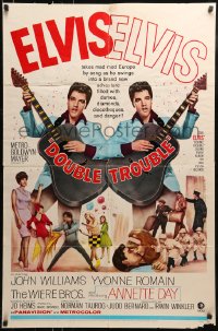 9y230 DOUBLE TROUBLE 1sh 1967 cool mirror image of rockin' Elvis Presley playing guitar!