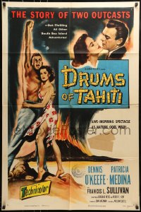 9y237 DRUMS OF TAHITI 3D 1sh 1953 full-length art of Dennis O'Keefe & sexy Patricia Medina!