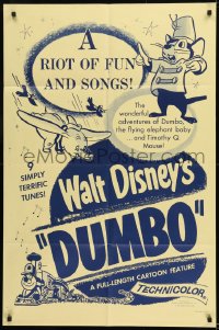 9y238 DUMBO 1sh R1950s art from Walt Disney cartoon classic, a riot of fun and songs!
