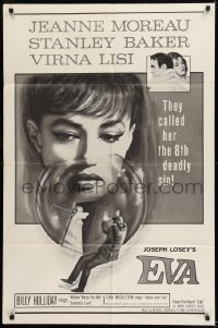 9y270 EVA 1sh 1965 Joseph Losey, wonderful art of sexy Jeanne Moreau and cast!