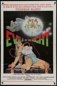9y276 EVILS OF THE NIGHT 1sh 1985 Tom Tierney art of sexy girl, ghouls need teenage blood!