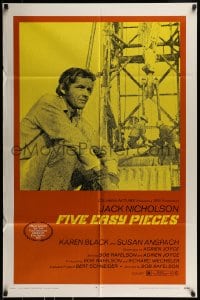 9y305 FIVE EASY PIECES 1sh 1970 cool image of Jack Nicholson, directed by Bob Rafelson!