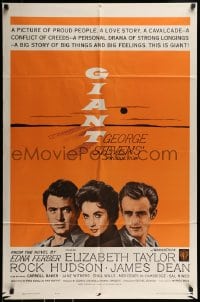9y336 GIANT 1sh R1963 James Dean, Elizabeth Taylor, Rock Hudson, directed by George Stevens!