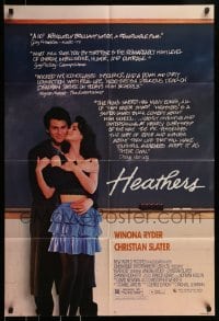 9y386 HEATHERS 1sh 1989 great image of really young Winona Ryder & Christian Slater!