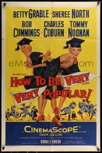 9y412 HOW TO BE VERY, VERY POPULAR 1sh 1955 art of sexy students Betty Grable & Sheree North!