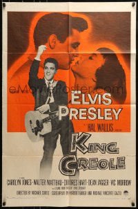 9y463 KING CREOLE 1sh 1958 great image of Elvis Presley with guitar & sexy Carolyn Jones!