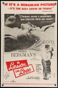 9y503 LESSON IN LOVE 1sh 1960 Ingmar Bergman's comedy for grown-ups, images of romantic couple!