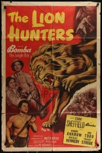 9y513 LION HUNTERS 1sh 1951 Johnny Sheffield & Woody Strode w/Bomba in Africa!