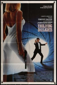 9y518 LIVING DAYLIGHTS int'l 1sh 1987 Tim Dalton as James Bond & sexy Maryam d'Abo w/gun!