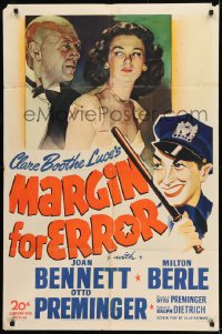 9y551 MARGIN FOR ERROR 1sh 1943 art of Otto Preminger leering at Joan Bennett, cop Milton Berle!