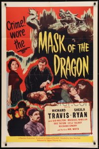 9y558 MASK OF THE DRAGON 1sh 1951 Richard Travis & Sheila Ryan in Korea, crime wore the mask!